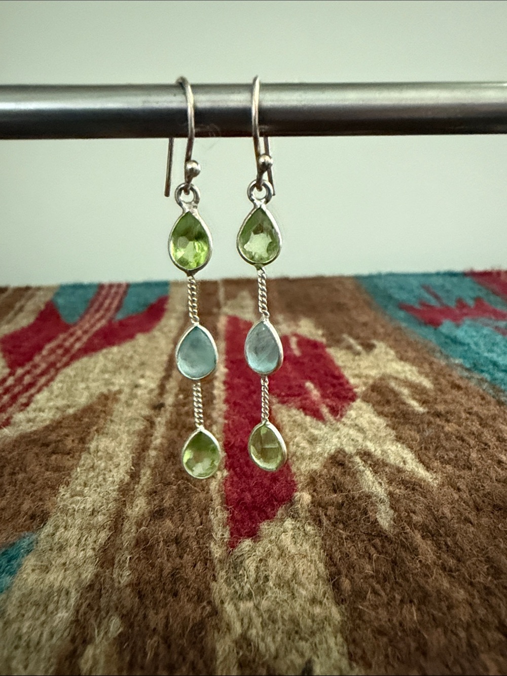 Sterling Silver Gemstone Teardrop Dangle Earrings